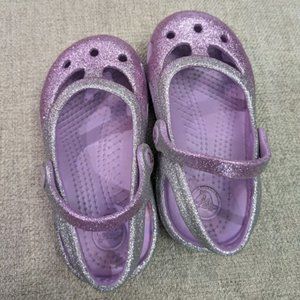 Purple and Silver Ombre Glitter Crocs Size Child 7 Little Girl